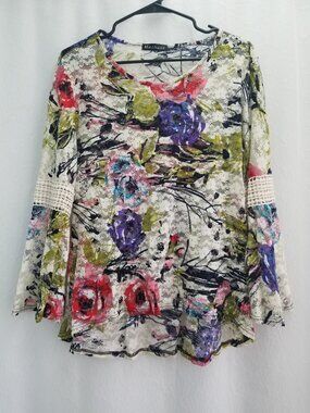 Boho Peasant Blouse Floral Embroidered Bell Sleeves